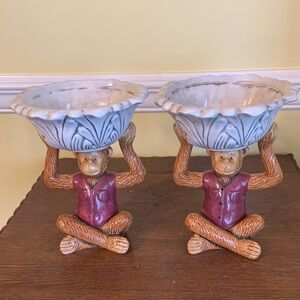 Monkey Ceramic Bowls Set with Purple and Brown Accents